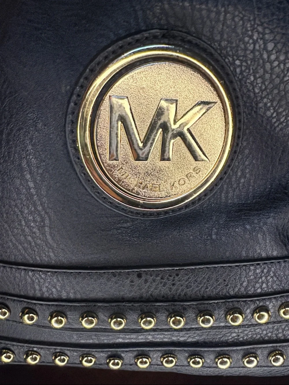 Michael Kors Black Leather Crossbody with Gold MK Medallion